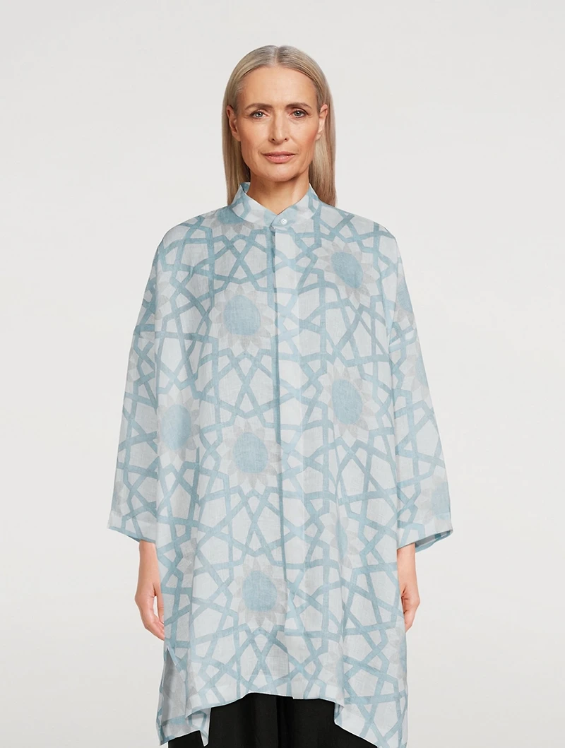 Wide Collarless Long Shirt