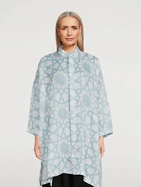 Wide Collarless Long Shirt