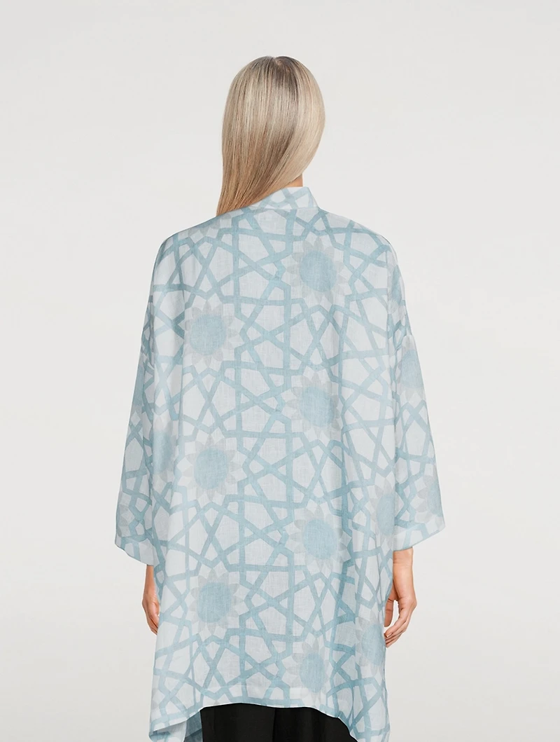 Wide Collarless Long Shirt