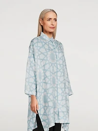 Wide Collarless Long Shirt