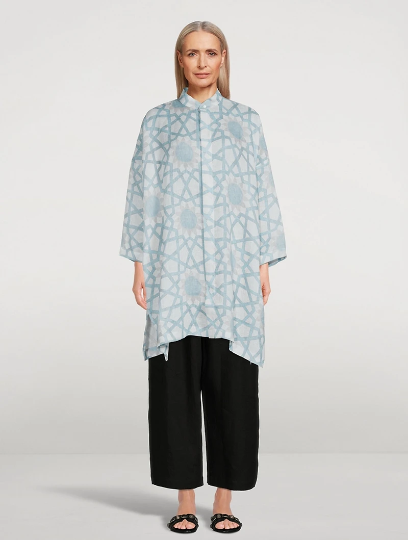 Wide Collarless Long Shirt