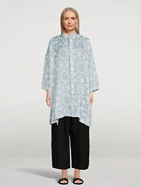 Wide Collarless Long Shirt