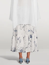 Tiered Linen Midi Skirt Floral Print