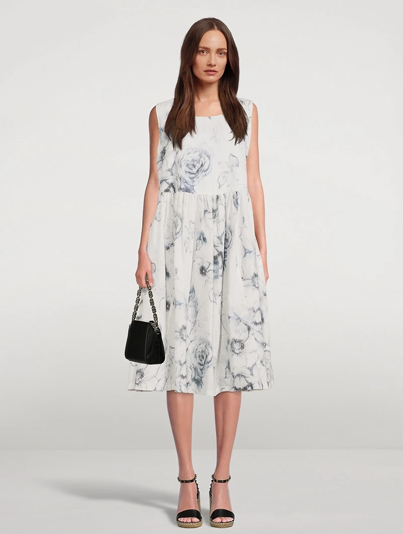 Sleeveless Linen Dress Floral Print