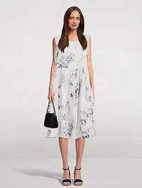 Sleeveless Linen Dress Floral Print