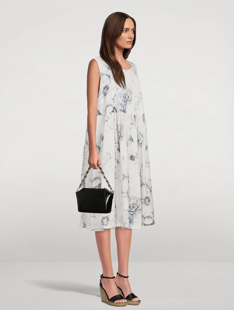 Sleeveless Linen Dress Floral Print