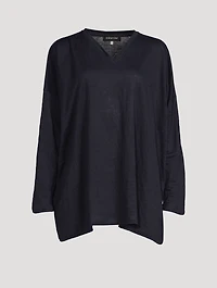 Linen Long-Sleeve V-Neck Sweater