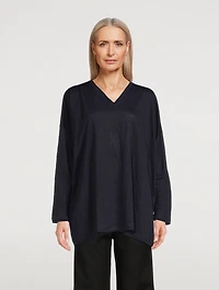 Linen Long-Sleeve V-Neck Sweater