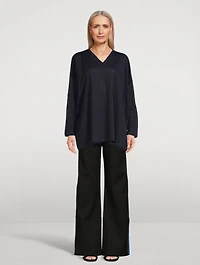 Linen Long-Sleeve V-Neck Sweater