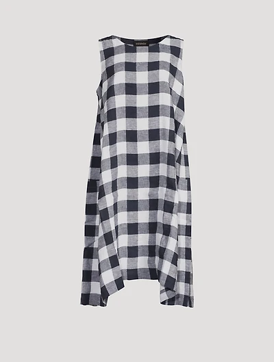 Gingham Linen Sleeveless Midi Dress