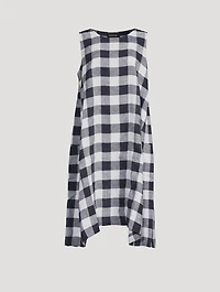 Gingham Linen Sleeveless Midi Dress