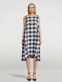 Gingham Linen Sleeveless Midi Dress