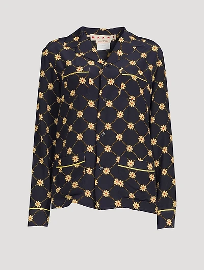 Silk Pajama Shirt Daisies Print