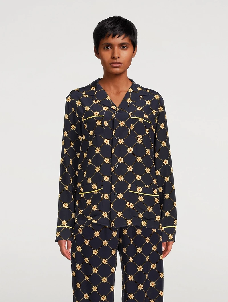 Silk Pajama Shirt Daisies Print
