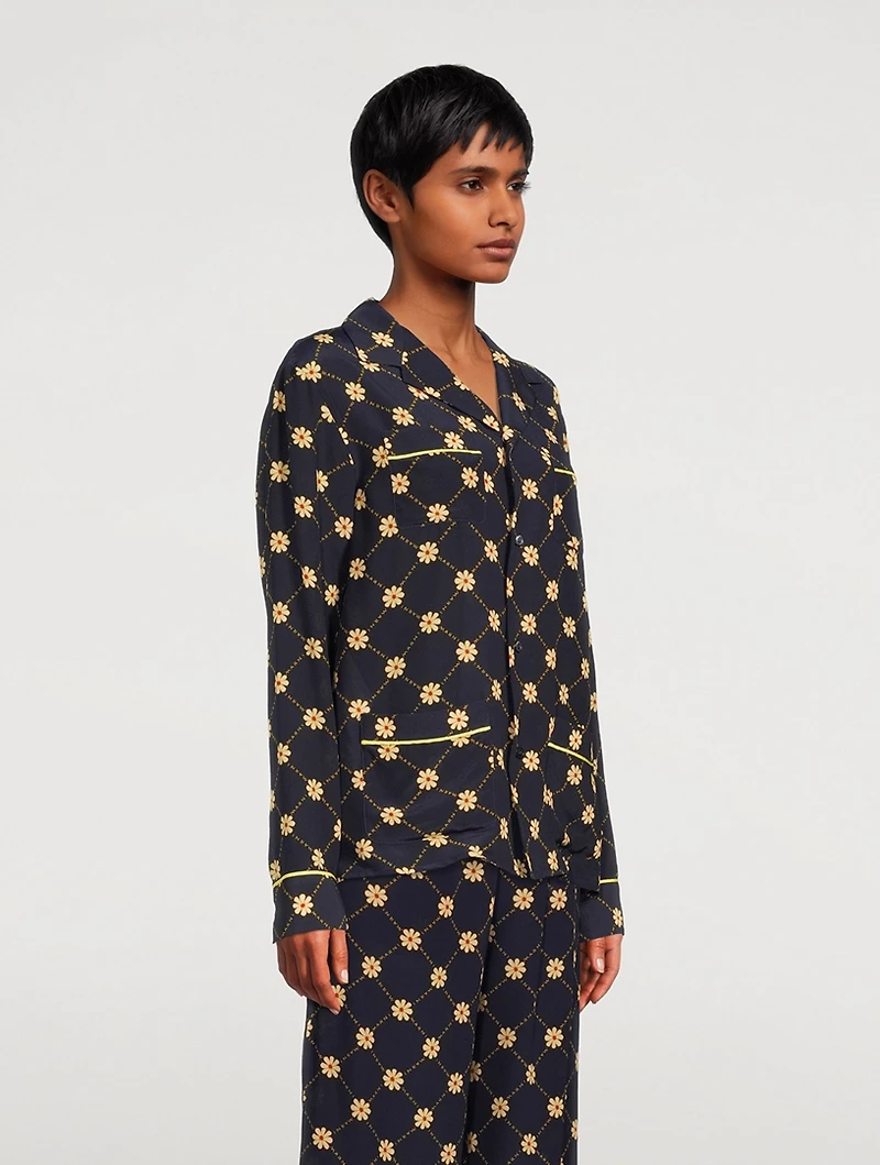 Silk Pajama Shirt Daisies Print