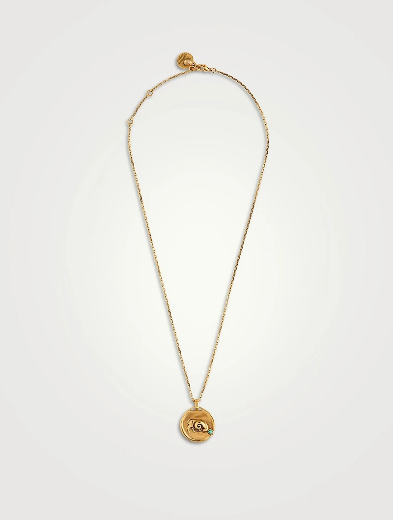 24K Gold Plated Talisman Mini Aries Medallion Necklace With Turquoise