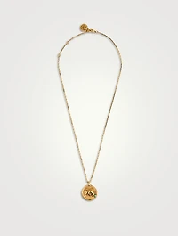24K Gold Plated Talisman Mini Aries Medallion Necklace With Turquoise