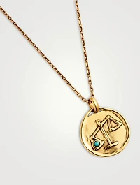 24K Gold Plated Talisman Mini Libra Medallion Necklace With Turquoise