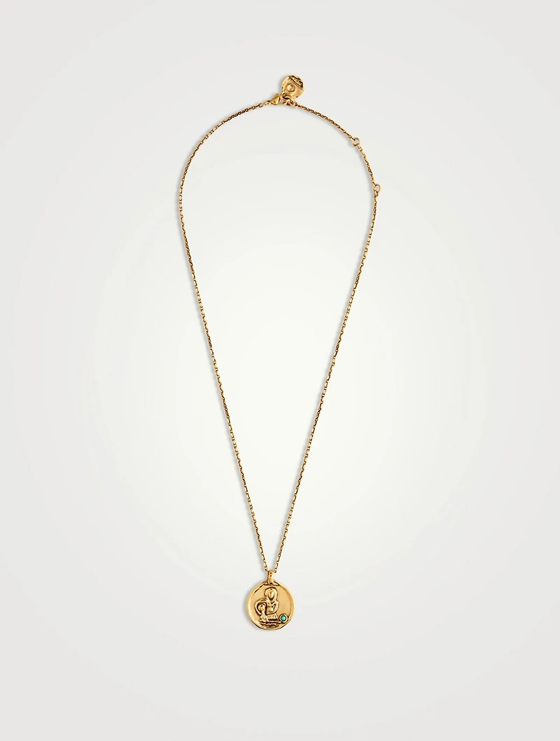 24K Gold Plated Talisman Mini Aquarius Medallion Necklace With Turquoise