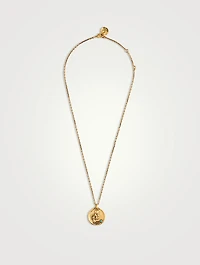 24K Gold Plated Talisman Mini Aquarius Medallion Necklace With Turquoise
