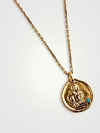 24K Gold Plated Talisman Mini Aquarius Medallion Necklace With Turquoise
