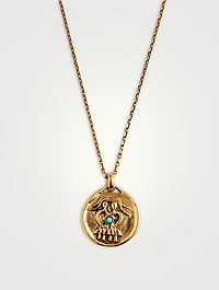 24K Gold Plated Talisman Mini Gemini Medallion Necklace With Turquoise