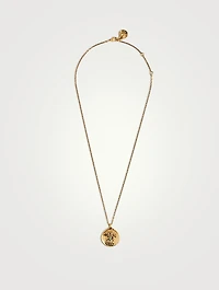 24K Gold Plated Talisman Mini Gemini Medallion Necklace With Turquoise