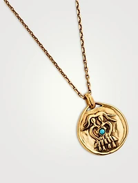 24K Gold Plated Talisman Mini Gemini Medallion Necklace With Turquoise