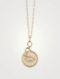 14K Gold Evil Eye Lock Pendant Necklace With Diamonds