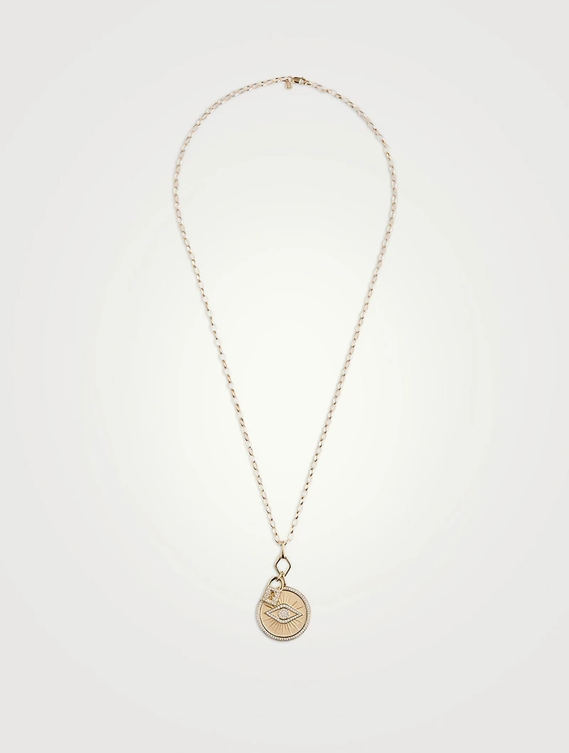 14K Gold Evil Eye Lock Pendant Necklace With Diamonds