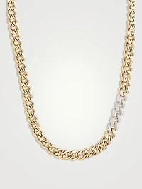 14K Gold Curb Chain Necklace With Diamonds