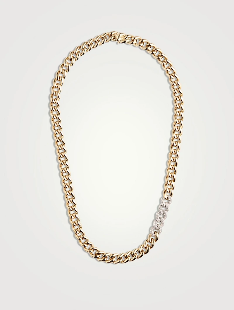 14K Gold Curb Chain Necklace With Diamonds