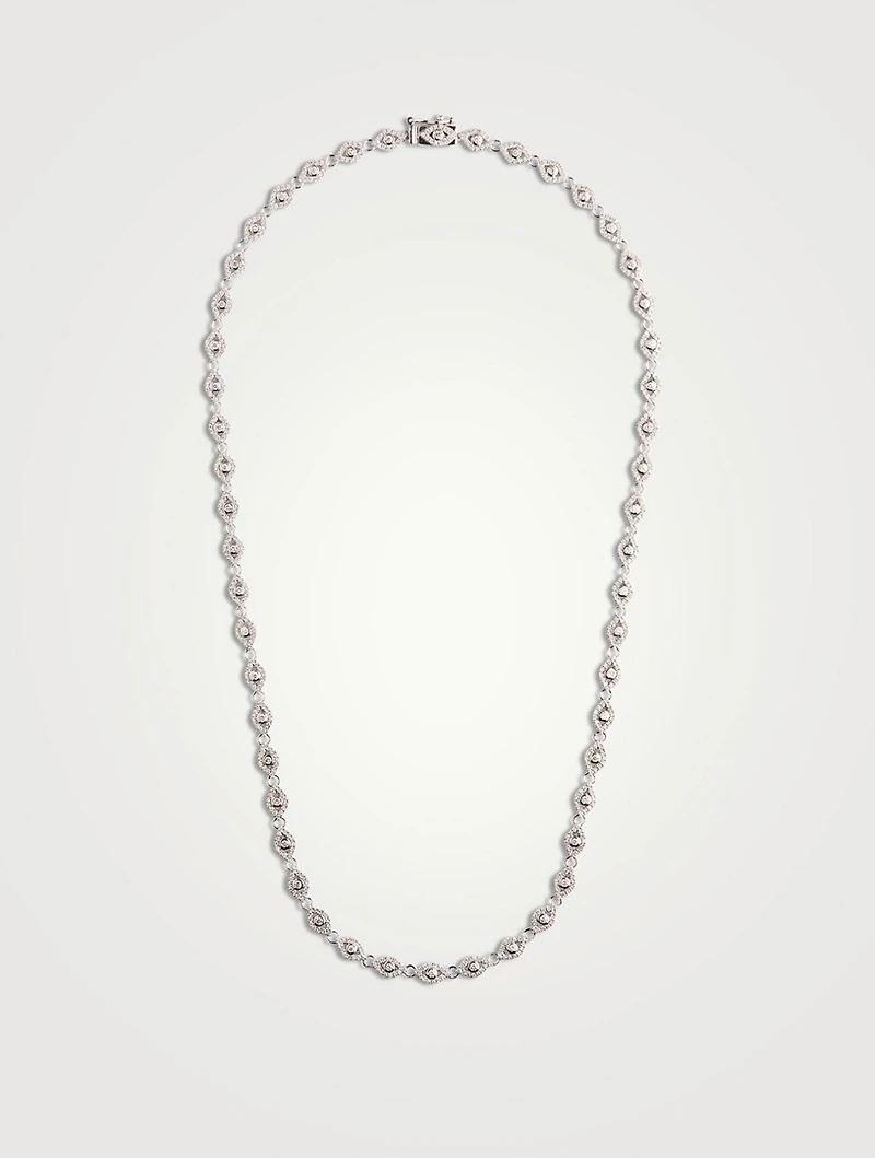 14K White Gold Evil Eye Necklace With Diamonds