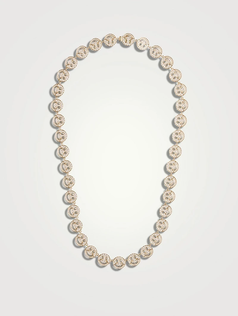 14K Gold Happy Face Necklace With Diamonds