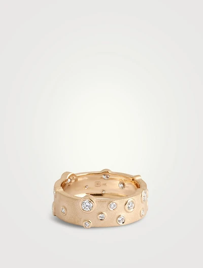 14K Gold Anniversary Cigar Band Ring With Diamonds