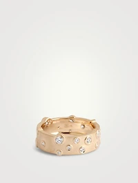 14K Gold Anniversary Cigar Band Ring With Diamonds