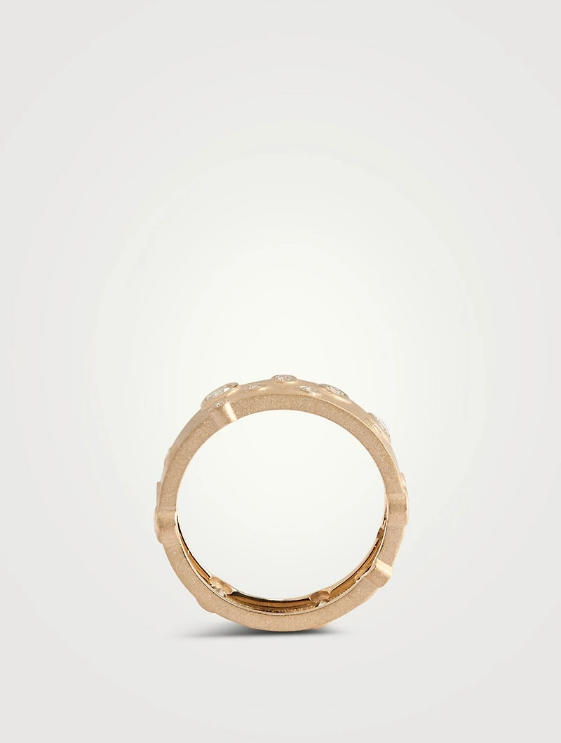 14K Gold Anniversary Cigar Band Ring With Diamonds