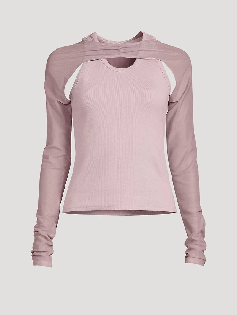 Ribbed Tank Top With Mesh Sleeves