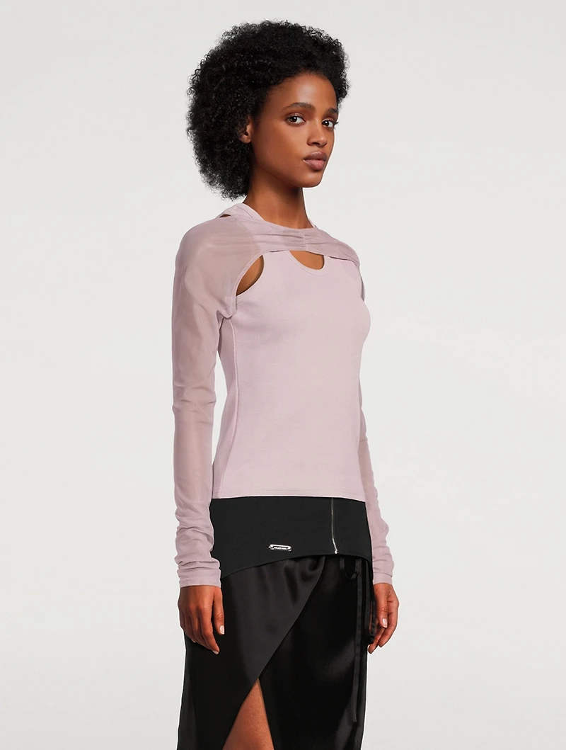 Ribbed Tank Top With Mesh Sleeves