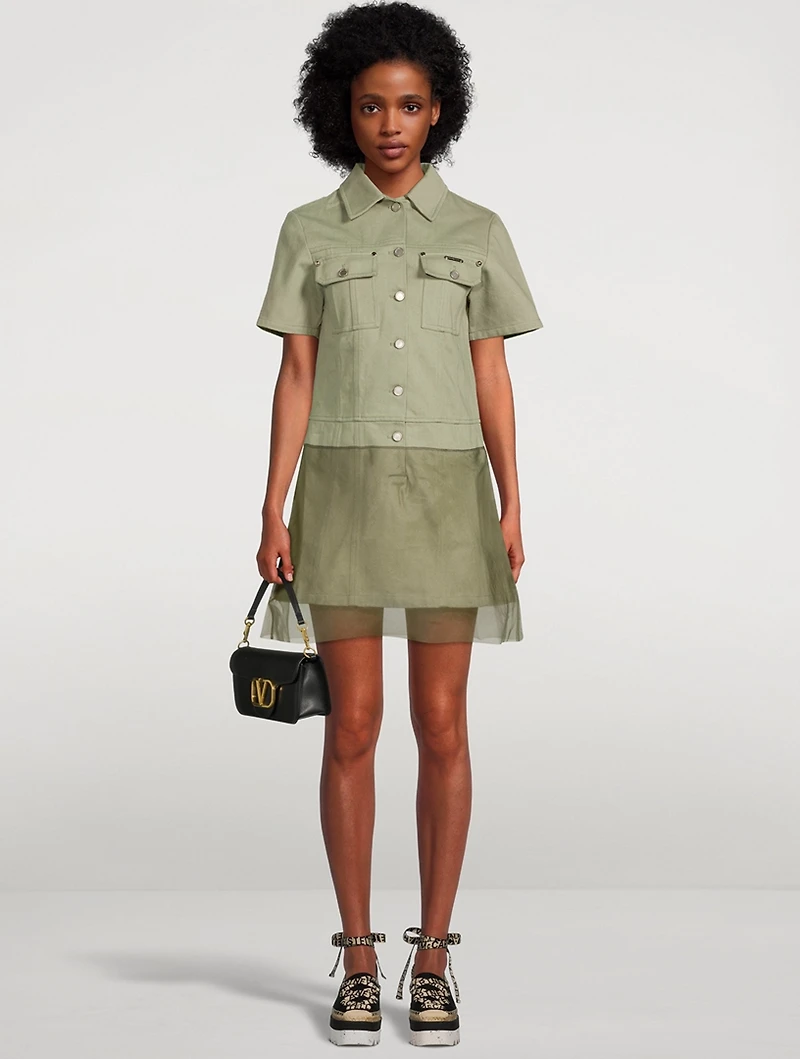 Double-Layered Denim Shirt Dress