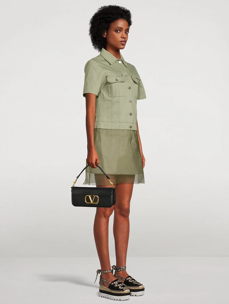 Double-Layered Denim Shirt Dress