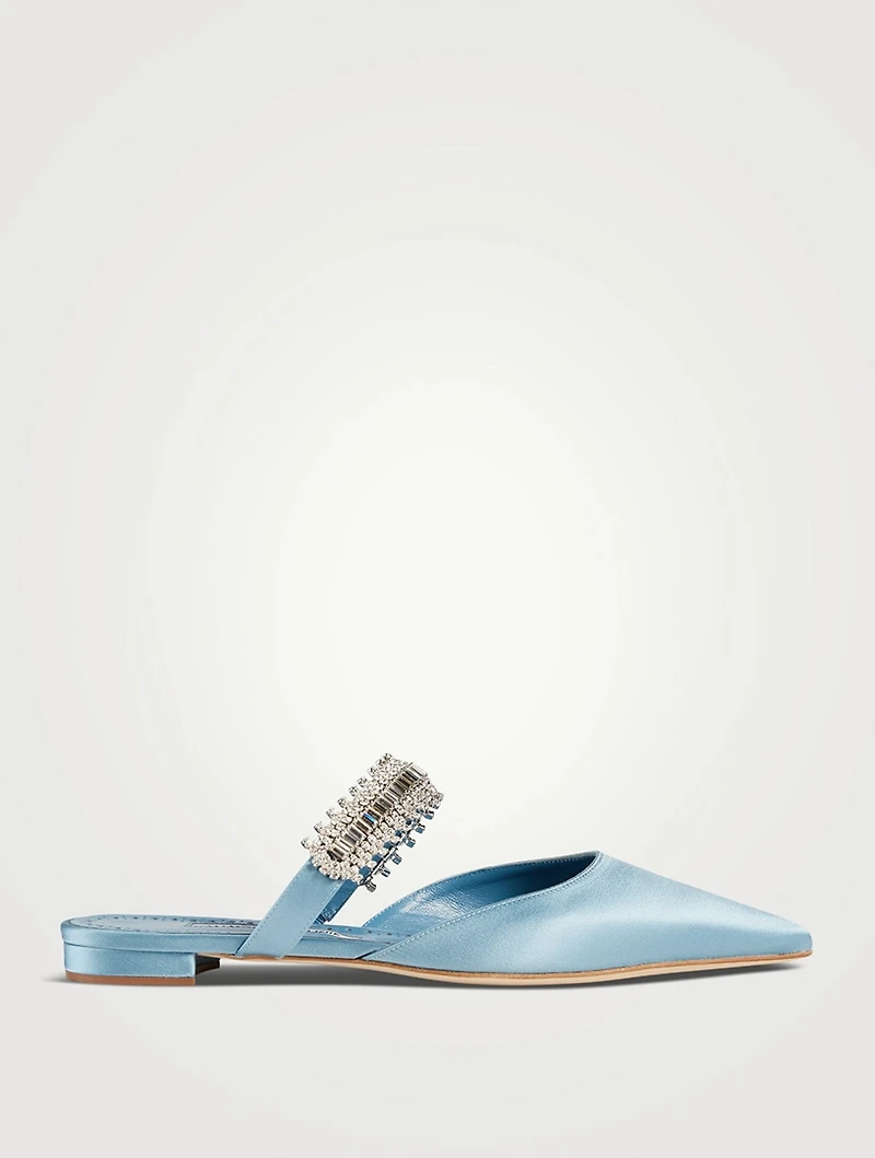 Lutaraflat Satin Mules With Crystal Strap