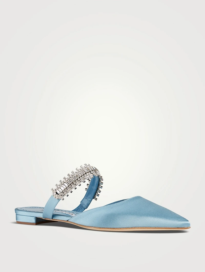 Lutaraflat Satin Mules With Crystal Strap