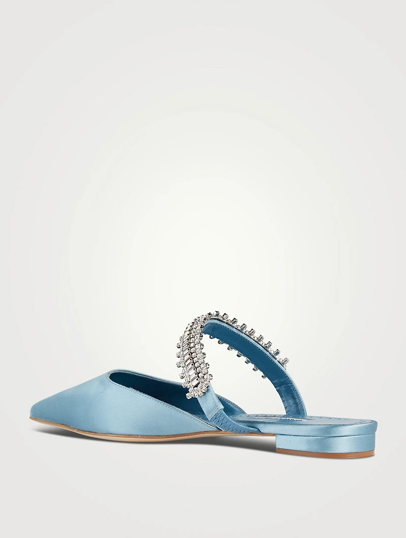 Lutaraflat Satin Mules With Crystal Strap