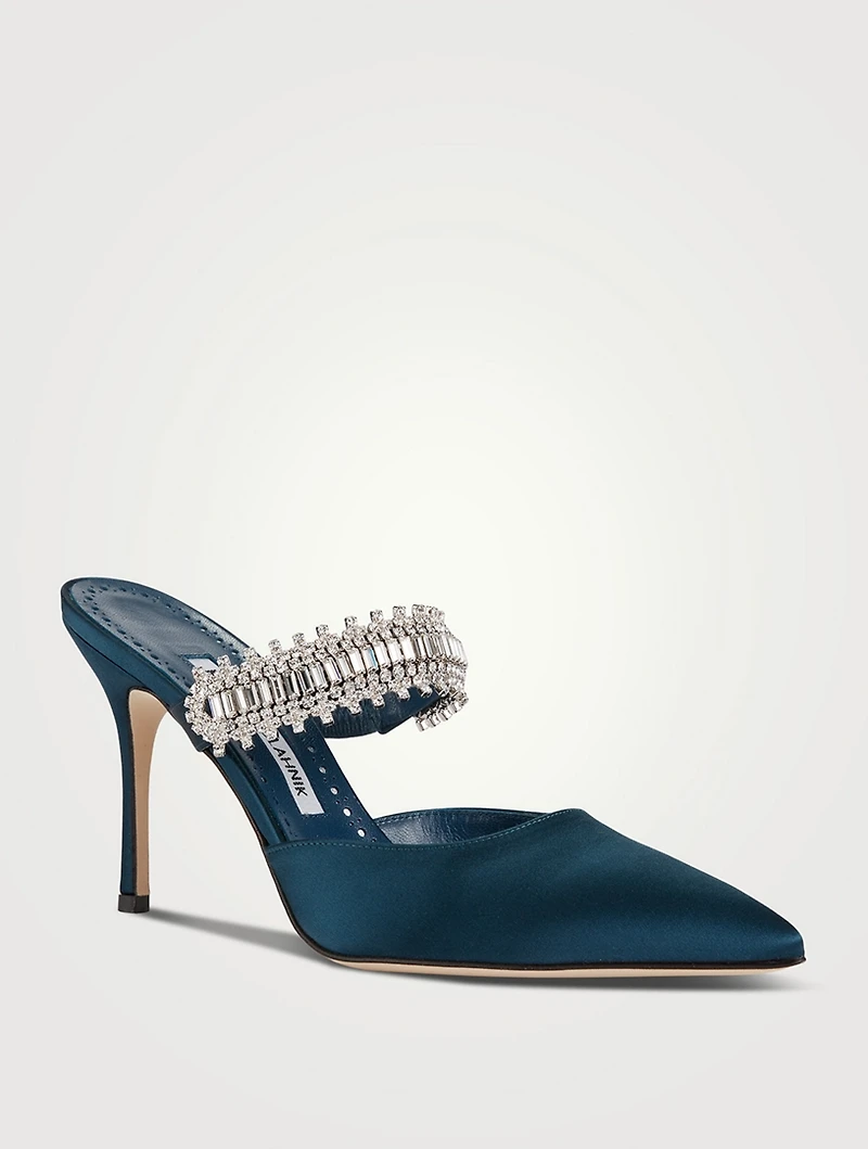 Lutara 90 Satin Mules With Crystal Strap