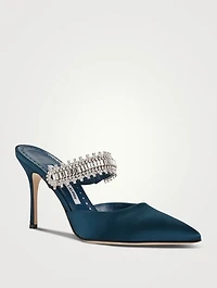 Lutara 90 Satin Mules With Crystal Strap
