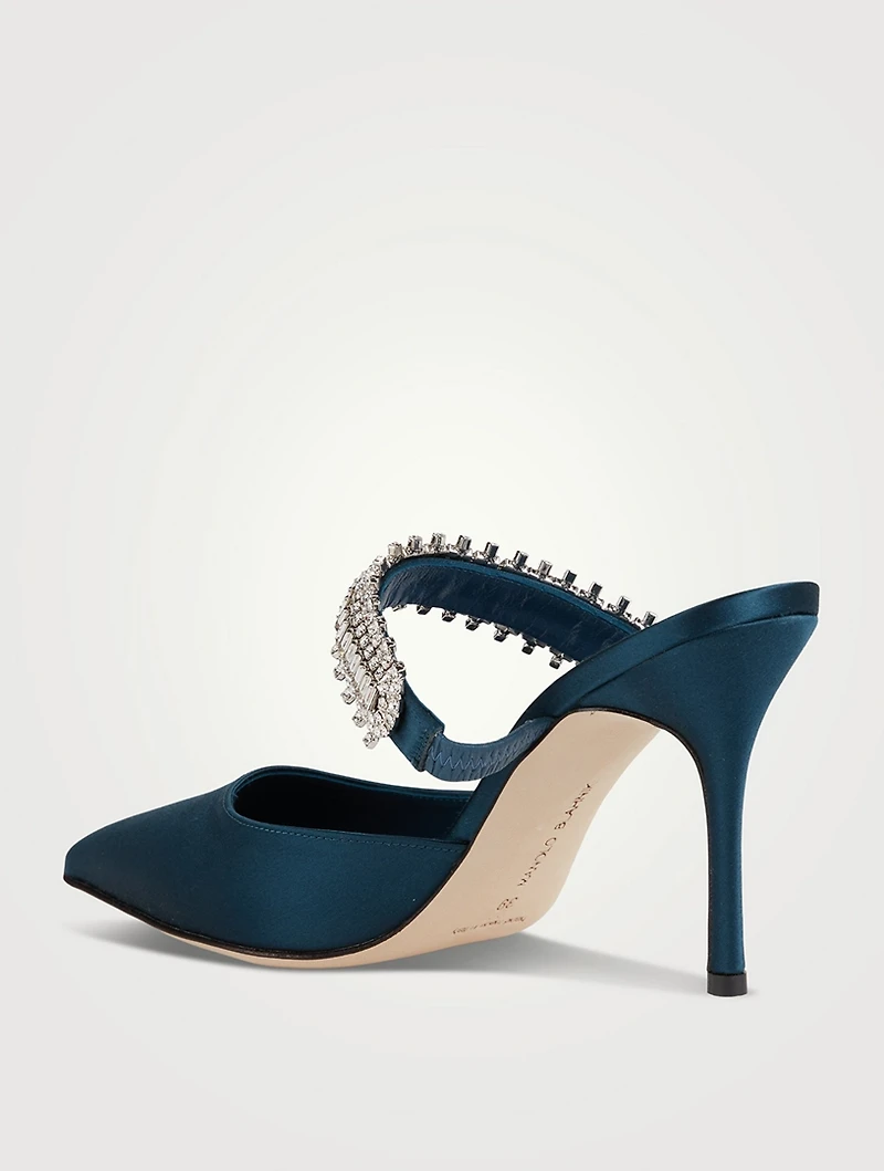 Lutara 90 Satin Mules With Crystal Strap