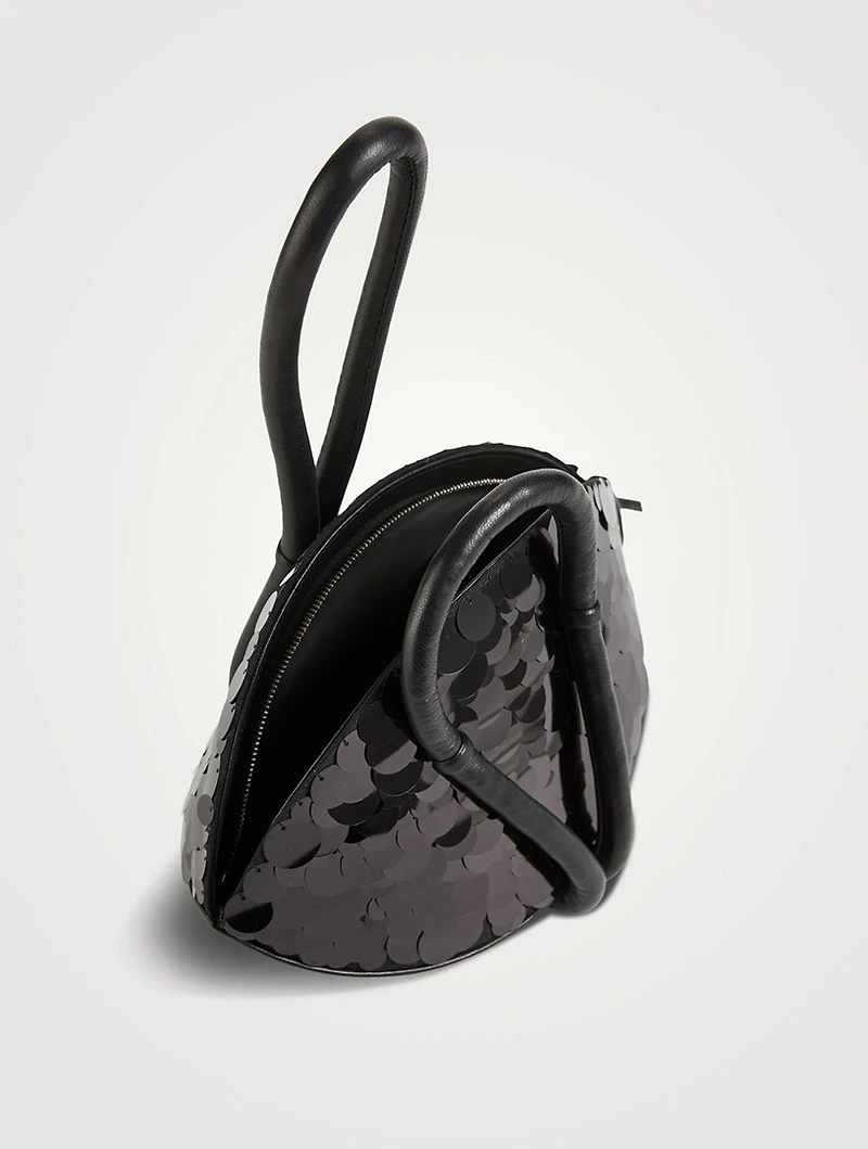Knot Sequin Leather Clutch