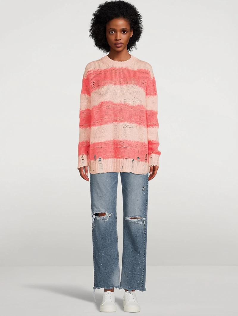 Mohair-Blend Distressed Sweater