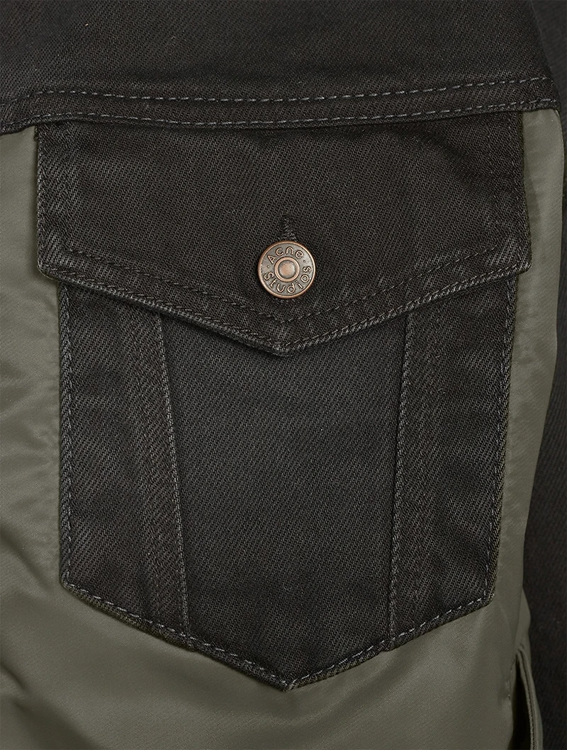 Hybrid Nylon And Denim Bomber Jacket